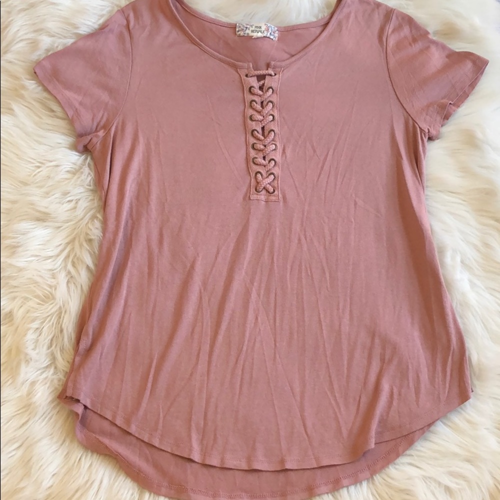 Mauve Lace Up Tee